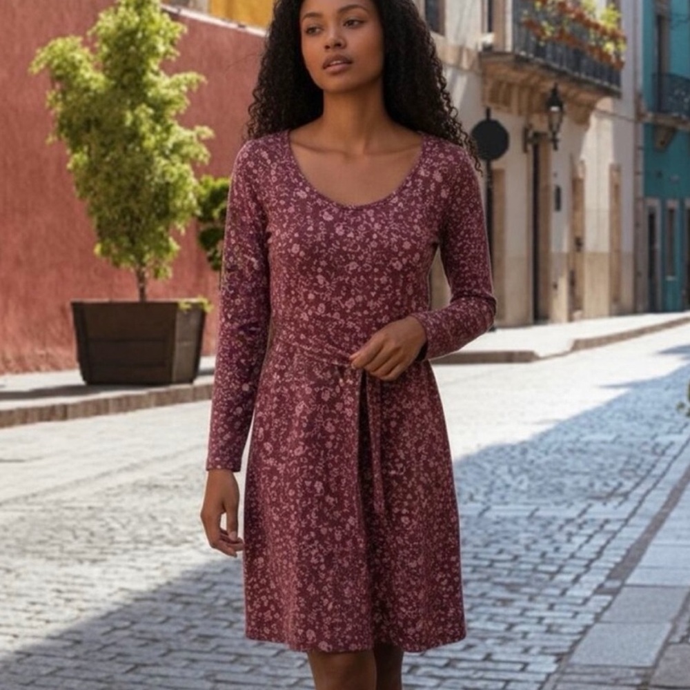 PACT FLORAL LONG SLEEVE WESTERN FLORAL SKYLAR DRESS MEDIUM